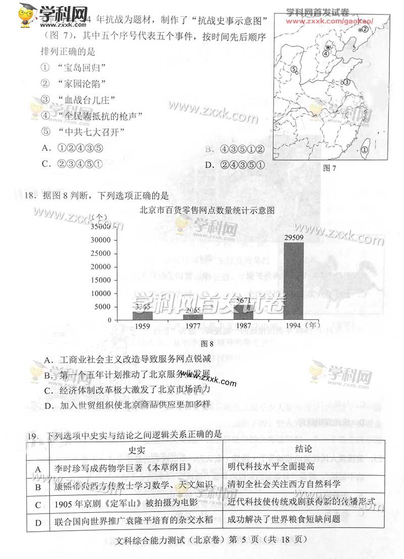 2017北京高考文综试题